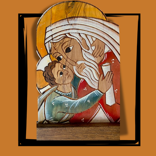 Statua di San Giuseppe in legno d'olivo dipinta a mano