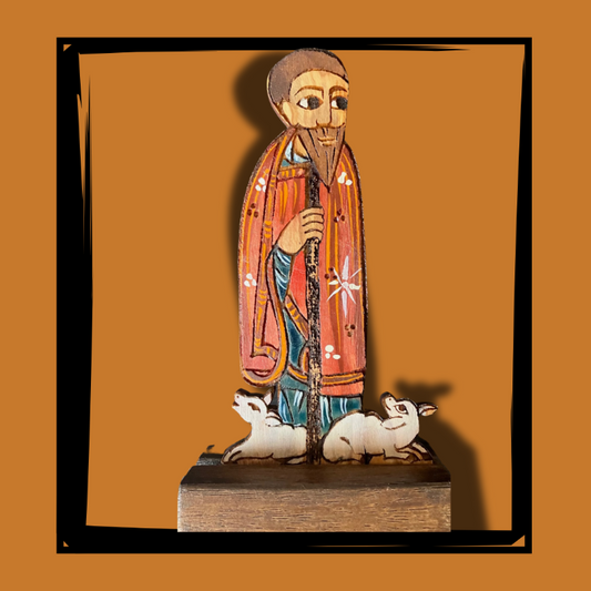 Pastore del presepe in legno d'olivo dipinto a mano