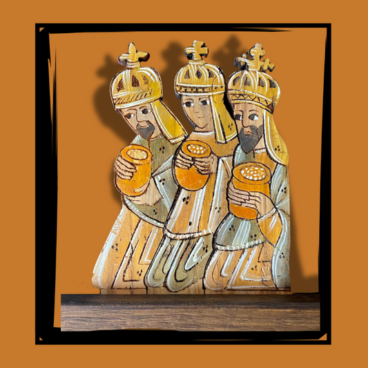 I tre Re Magi del presepe in legno d'olivo dipinti a mano