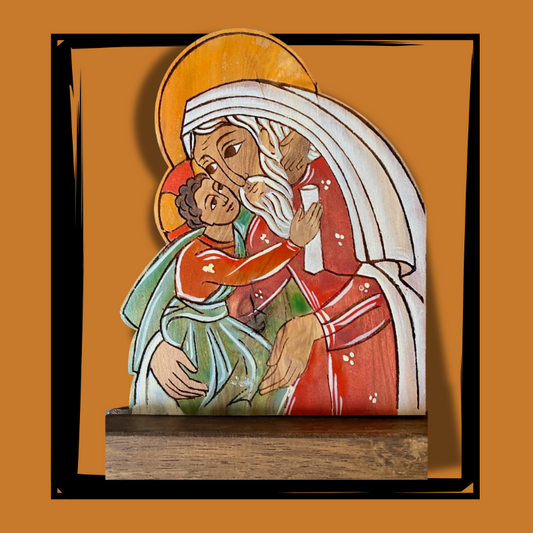 Statua di San Giuseppe in legno d'olivo dipinta a mano