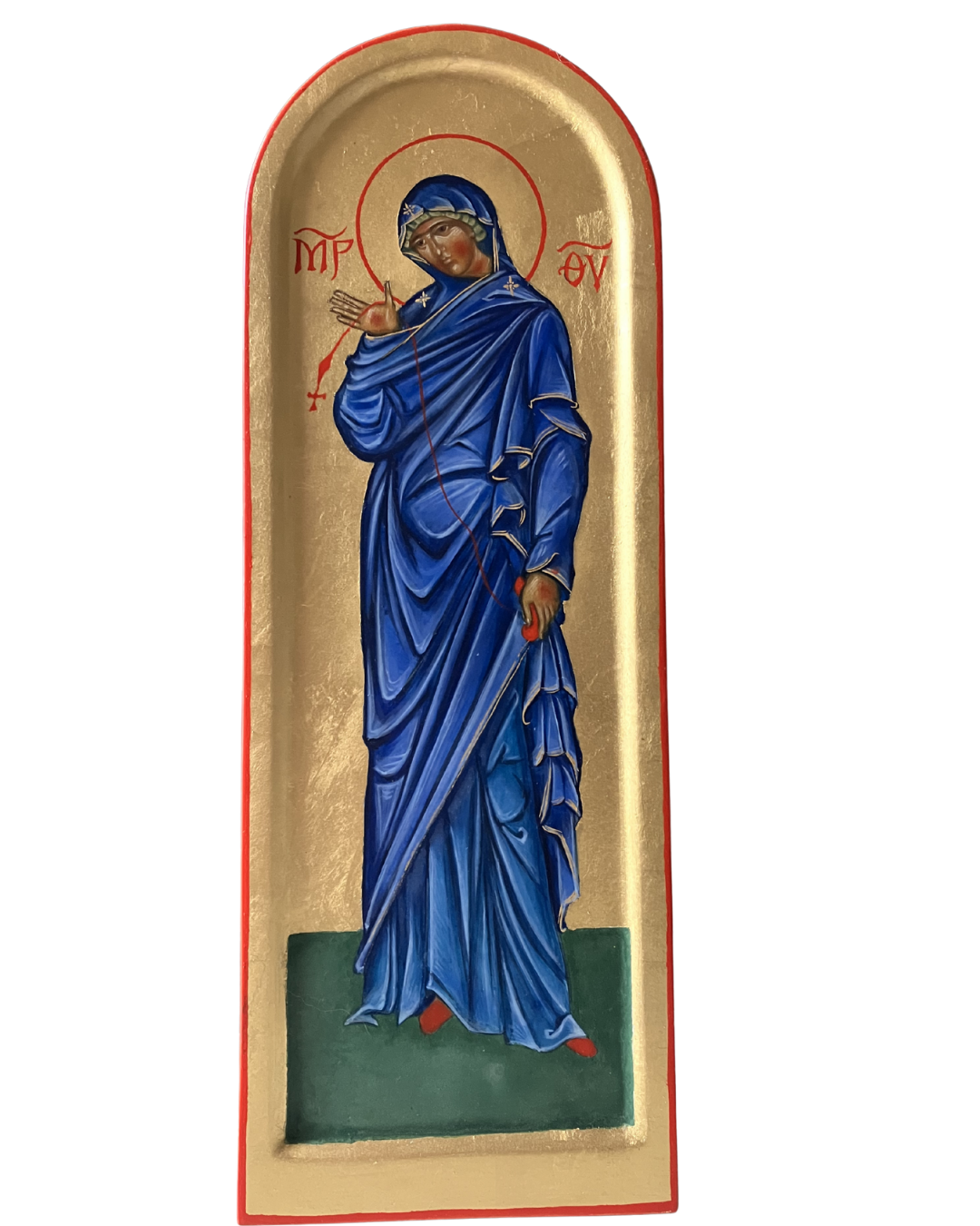 Icona bizantina Vergine Maria dell'Annunciazione dipinta a mano su fondo dorato.